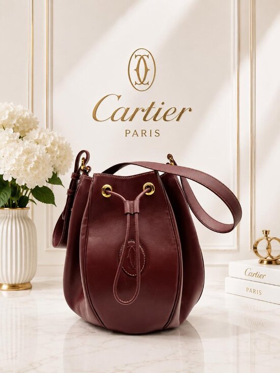 Cartier Handbags - Authentic Cartier Burgundy Leather Bucket Bag Drawstring Crossbody